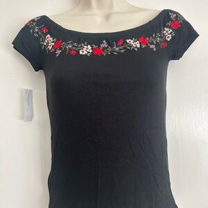 Black Embroidered Floral Top